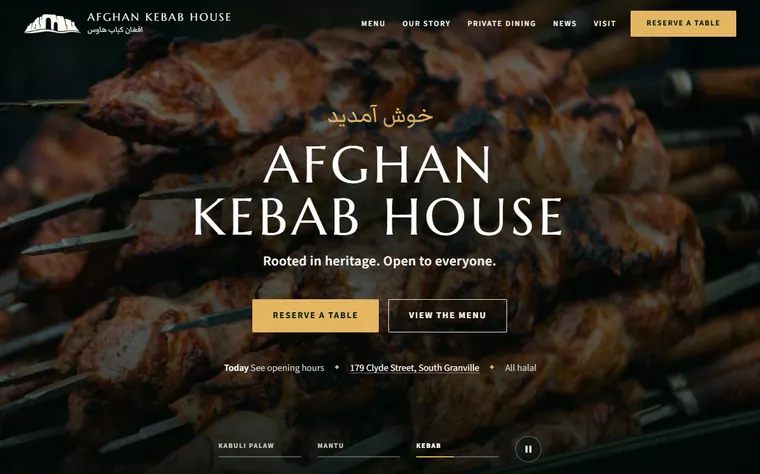 Afghan Kebab House restaurant website homepage built by Ignite Studio