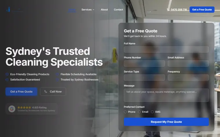 iProtect Cleaning Services website homepage