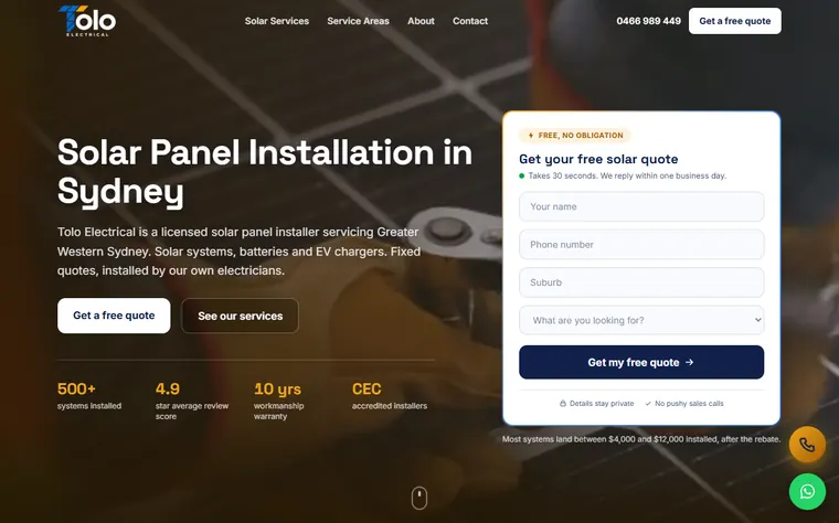 Tolo Electrical website homepage built by Ignite Studio